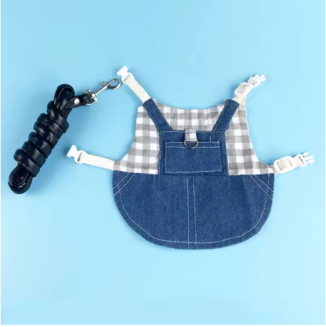 Cowboy rabbit clothing with buckle, traction rope, pet walking harness, suitable for small animals, guinea pigs, mascots, accessories