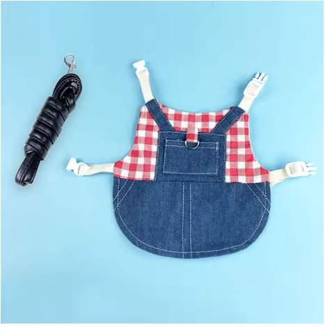 Cowboy rabbit clothing with buckle, traction rope, pet walking harness, suitable for small animals, guinea pigs, mascots, accessories