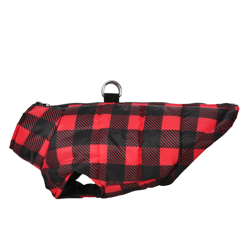 Checkered printed dog clothing is suitable for small dogs, cats, dog coats, cat jackets with zippers, waterproof winter dog vests, pet clothing