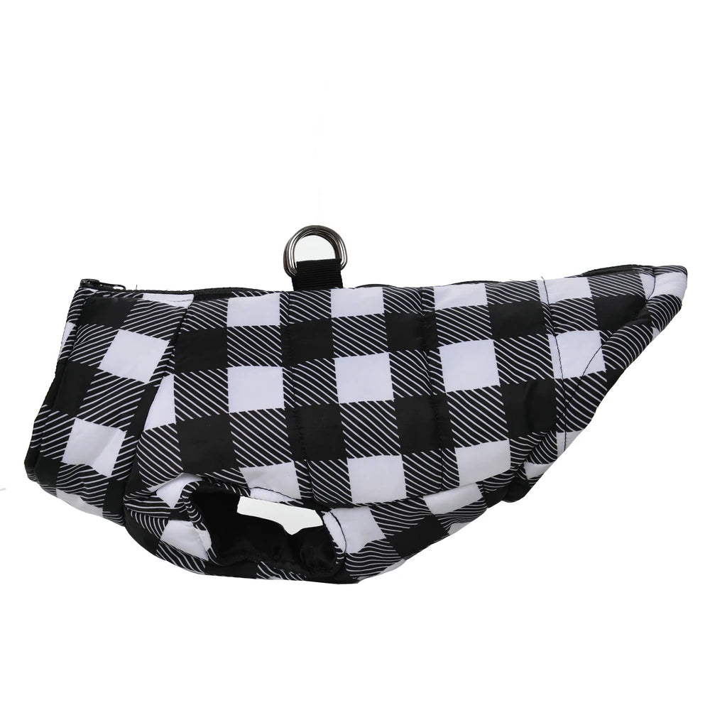 Checkered printed dog clothing is suitable for small dogs, cats, dog coats, cat jackets with zippers, waterproof winter dog vests, pet clothing