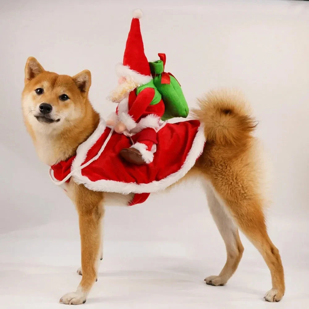 Christmas Dog Costume Funny Christmas Santa Claus Riding on Dogs Pet Cat Holiday Costume Halloween Dress up Christmas