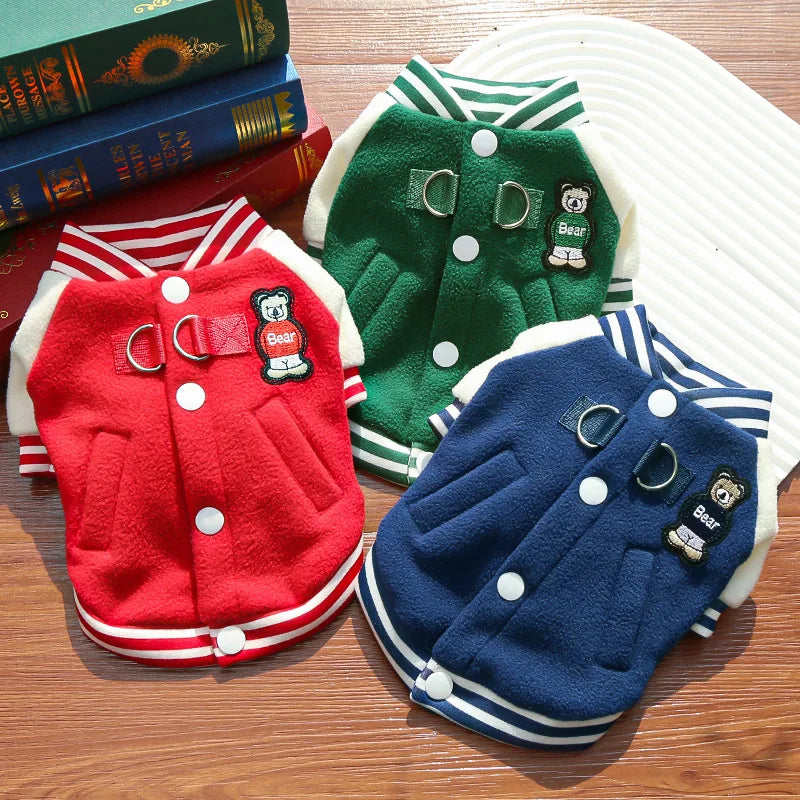 Comfortable wool dog jacket, sports baseball style pet vest, suitable for daily comfortable wear, warm puppy clothes suitable for small and medium-sized dogs