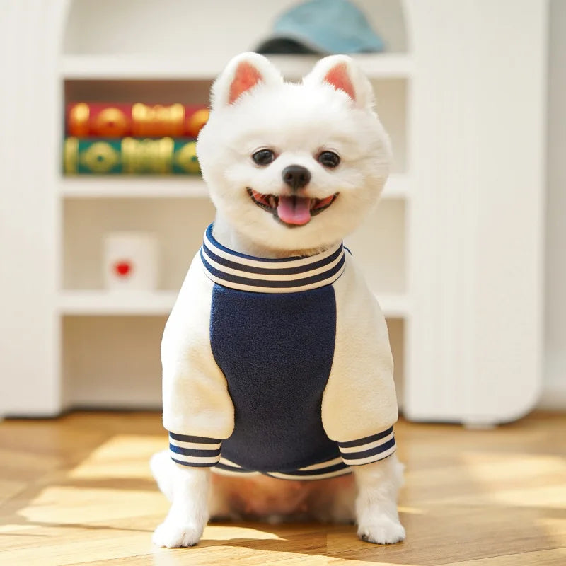 Comfortable wool dog jacket, sports baseball style pet vest, suitable for daily comfortable wear, warm puppy clothes suitable for small and medium-sized dogs