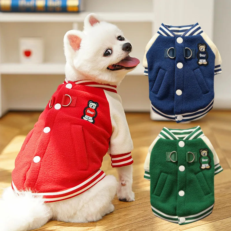 Comfortable wool dog jacket, sports baseball style pet vest, suitable for daily comfortable wear, warm puppy clothes suitable for small and medium-sized dogs