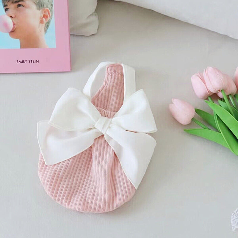 Small dog backless dress teddy bear Yorkshire pet puppy cat bow camisole dress outdoor puppy kitten pet spring and summer clothing