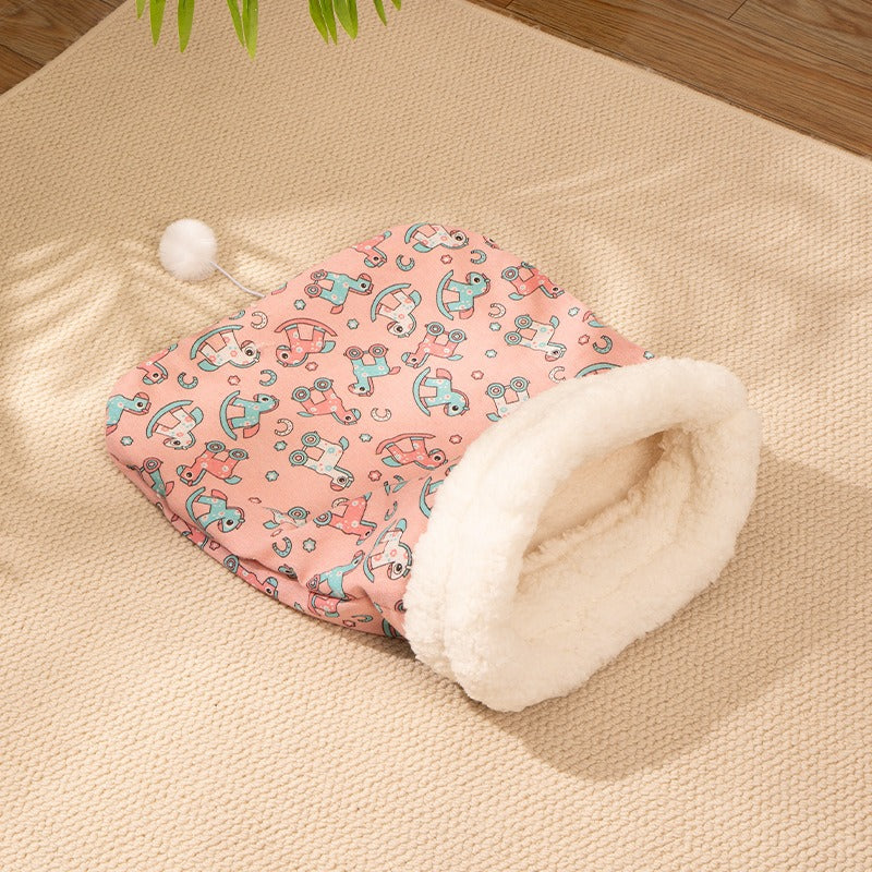 Cat sleeping bag, soft and cute fluffy pet pocket type blanket bed, cat and puppy feel thick, soft and comfortable, warm nest, pet cat