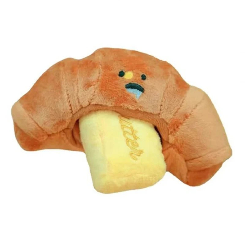Hidden food sniffing toy squeaking dog toy interactive plush toy dog chewing toy pet toy croissant squeaking plush toy