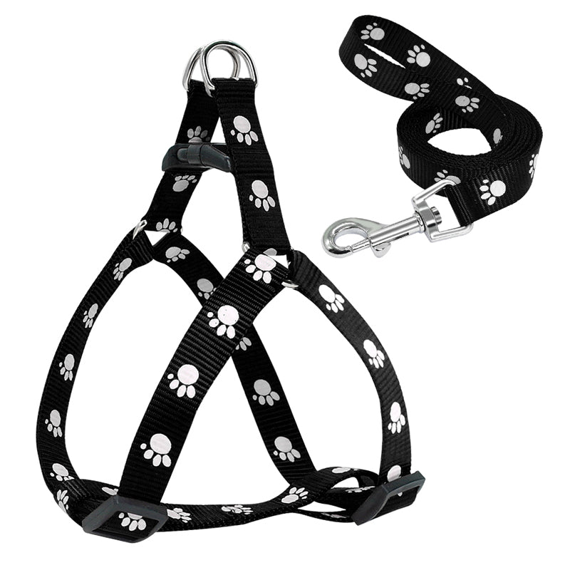 Cute paw print dog harness and leash set, nylon adjustable dog harness, dog walking leash suitable for small and medium-sized dogs