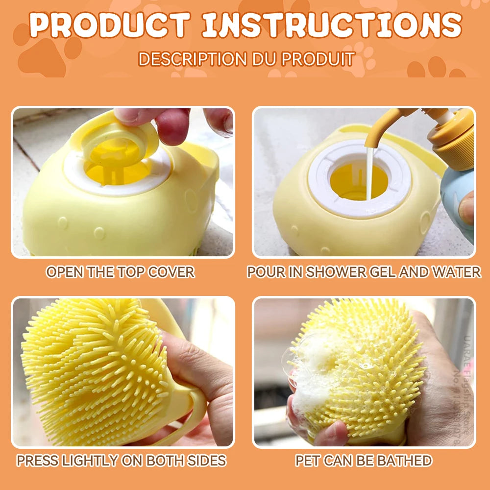 Dog bathing brush, pet massage brush, shampoo dispenser, soft silicone brush, rubber bristles suitable for dogs and cats, shower beauty tools