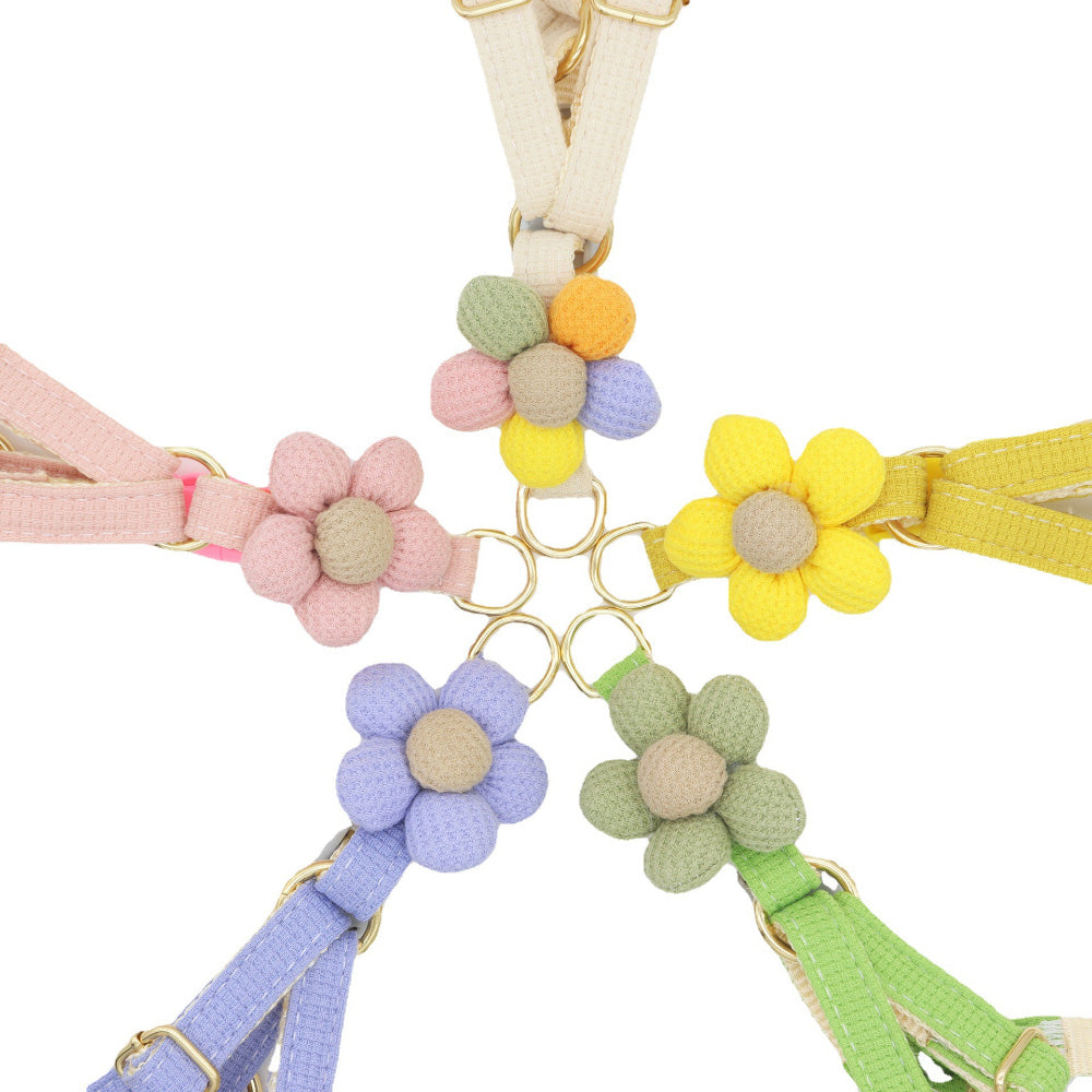 Flower adjustable pet harness and neck strap set - soft polyester, suitable for cat and small to medium-sized dog pet leash accessories