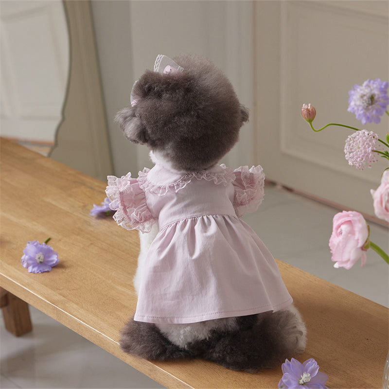 Suitable for small dogs, pink dog dresses, lace ruffled edges, doll collars, pet clothes, Chihuahua Yorkshire clothes, small dog clothes
