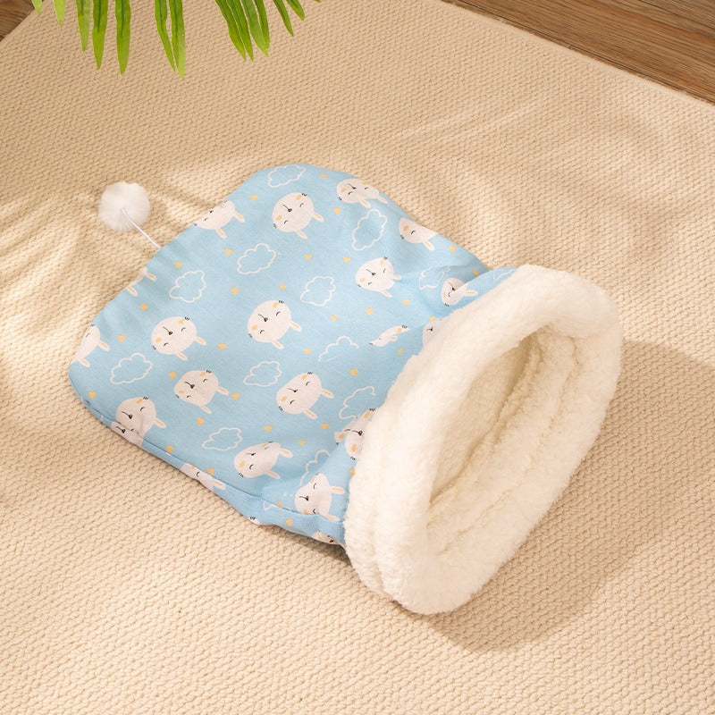 Cat sleeping bag, soft and cute fluffy pet pocket type blanket bed, cat and puppy feel thick, soft and comfortable, warm nest, pet cat