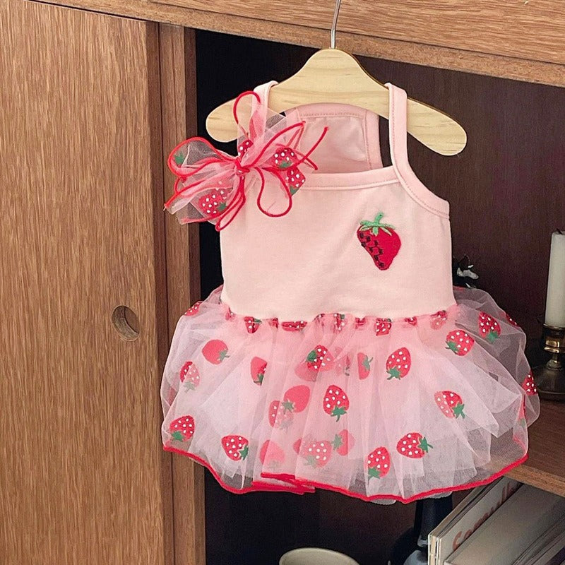 Summer Strawberry Dog Suspender Dress Pet Clothing Dog Clothes Cat Puppy Print Cute Mesh Dress Pet Supplies