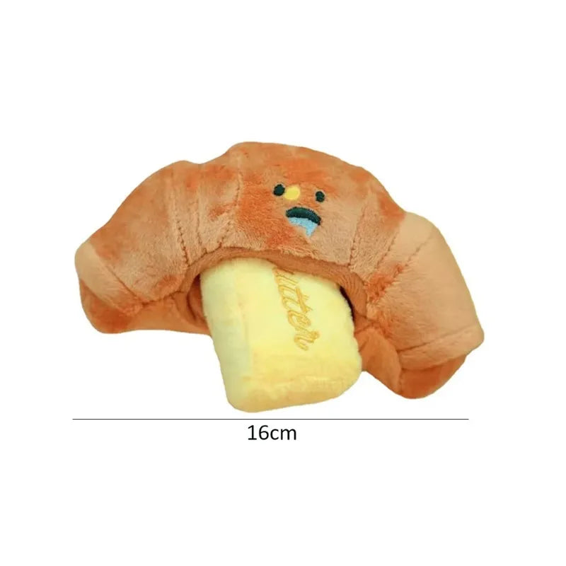 Hidden food sniffing toy squeaking dog toy interactive plush toy dog chewing toy pet toy croissant squeaking plush toy