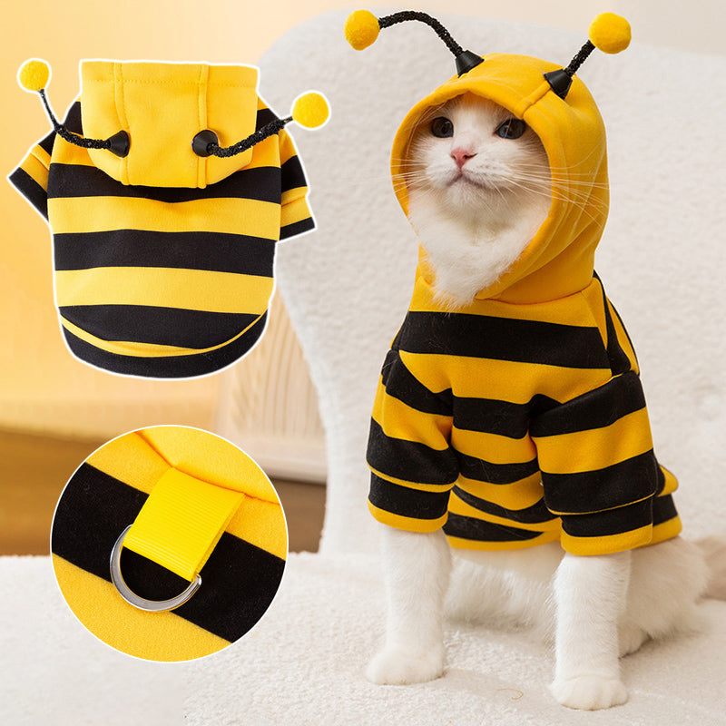 Fun pet cat clothes hooded striped cat hoodie, suitable for cats, kittens, Easter and Halloween party costumes, cat bee costumes