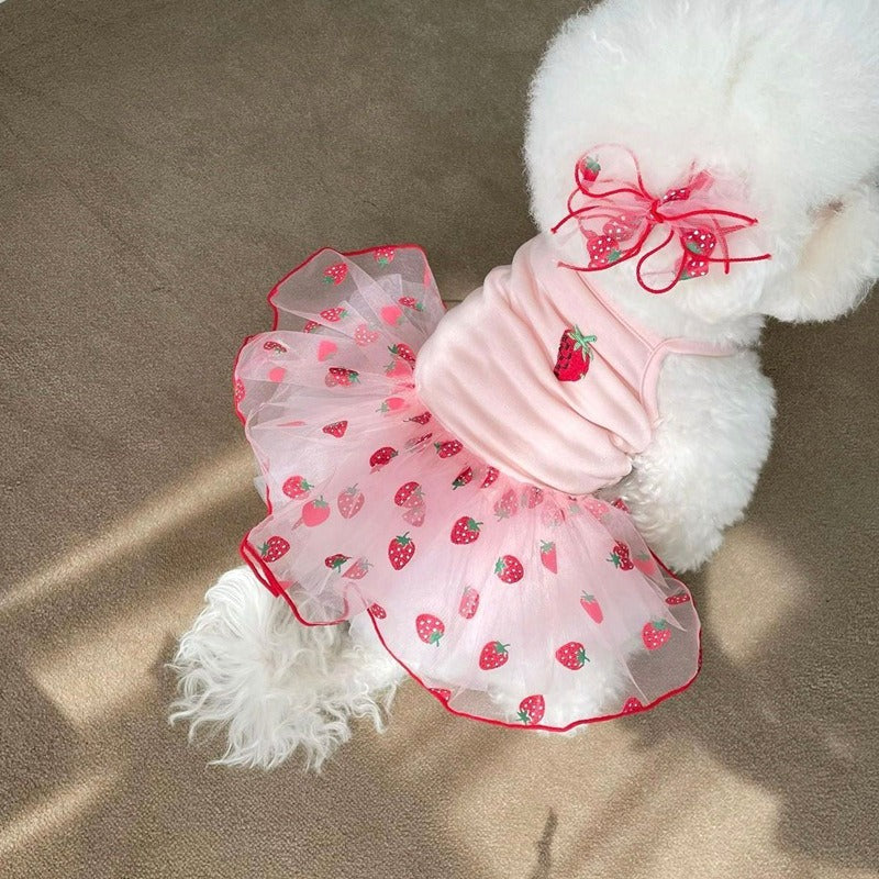 Summer Strawberry Dog Suspender Dress Pet Clothing Dog Clothes Cat Puppy Print Cute Mesh Dress Pet Supplies