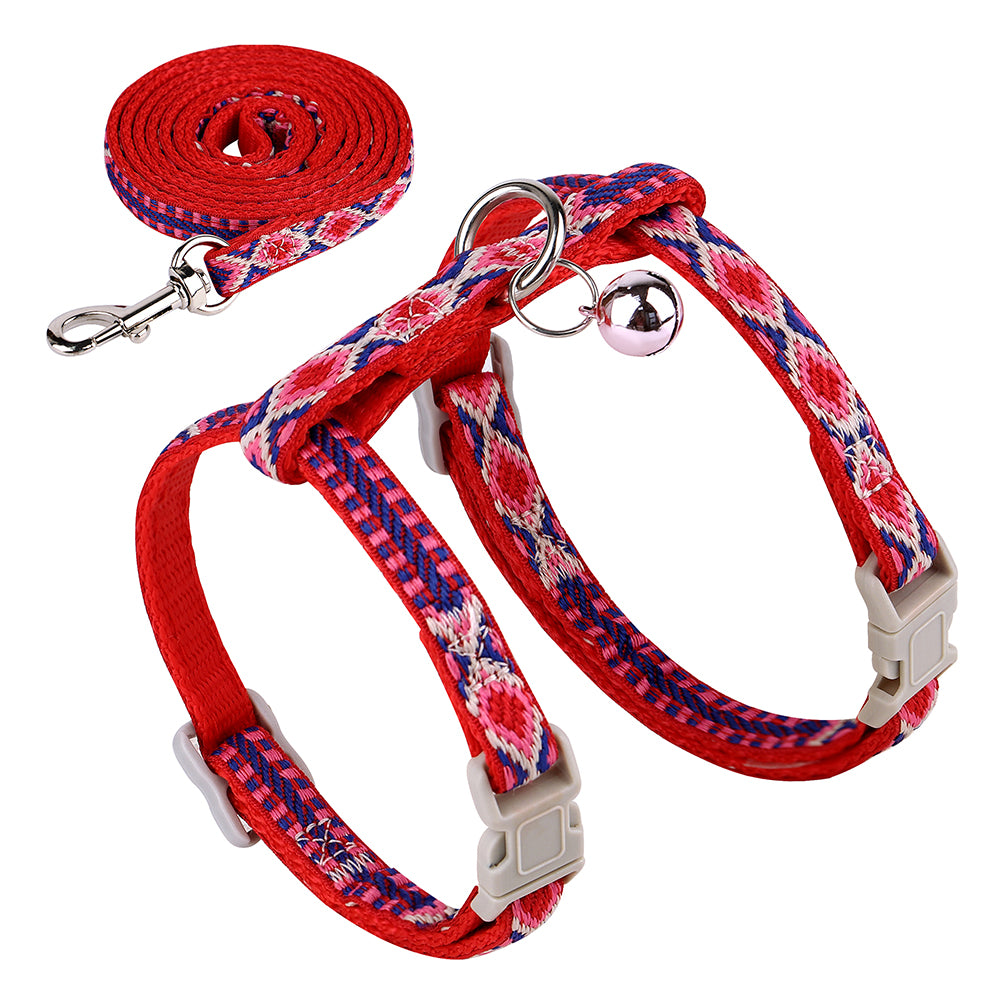 Nylon Cat Strap Pulling Rope Set Adjustable Small Dog Cat Strap Vest with Bell Soft Dog Cat Pet Pulling Rope Suitable for Chihuahua
