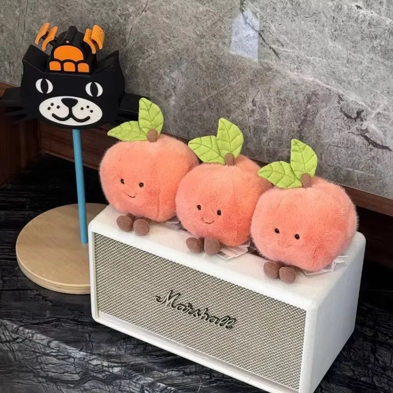 Jelly Cat Peach Pear Cherry Plush Doll Smiling Fruit Series Home Bedroom Decoration Pet Interactive Toy Birthday Gift