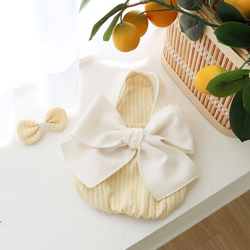 Small dog backless dress teddy bear Yorkshire pet puppy cat bow camisole dress outdoor puppy kitten pet spring and summer clothing