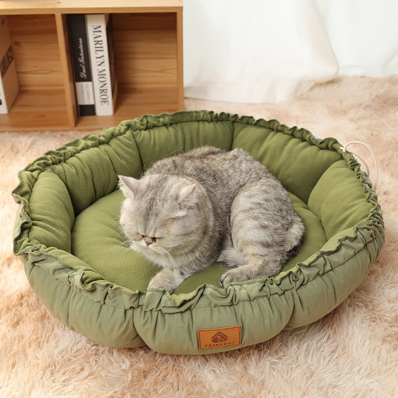 Flower bud cat bed shrink rope pet mat cat bed double-sided usable cat bed mat suitable for cats, dogs, pets, cats accessories