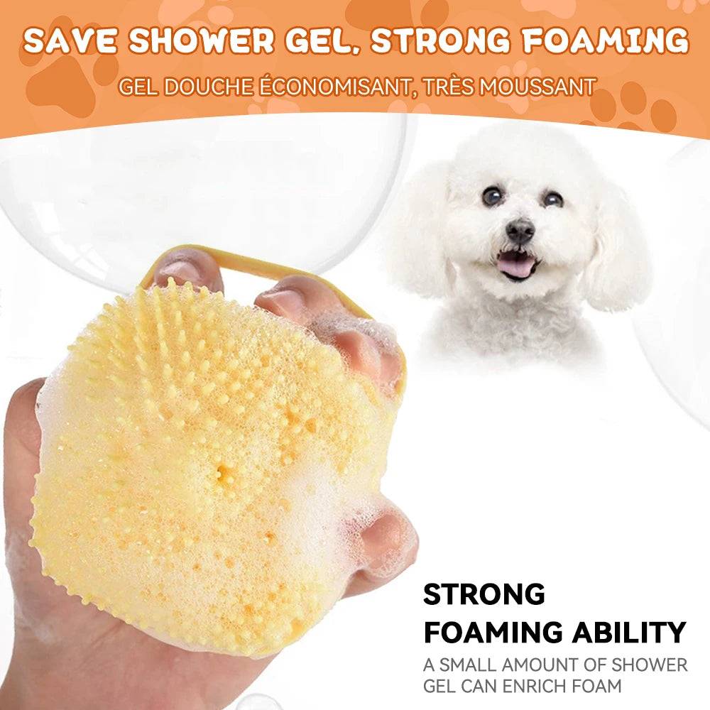 Dog bathing brush, pet massage brush, shampoo dispenser, soft silicone brush, rubber bristles suitable for dogs and cats, shower beauty tools