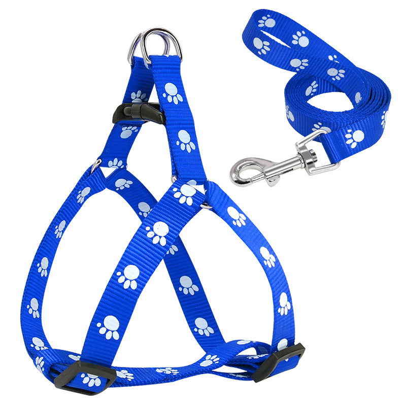 Cute paw print dog harness and leash set, nylon adjustable dog harness, dog walking leash suitable for small and medium-sized dogs