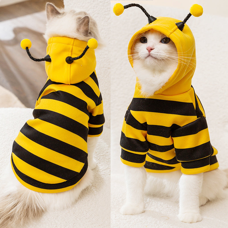 Fun pet cat clothes hooded striped cat hoodie, suitable for cats, kittens, Easter and Halloween party costumes, cat bee costumes