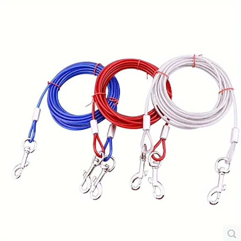 High quality 5mm * 3m extended steel wire dog rope chain, durable double ended dog traction rope, double ended metal hook, pet supplies
