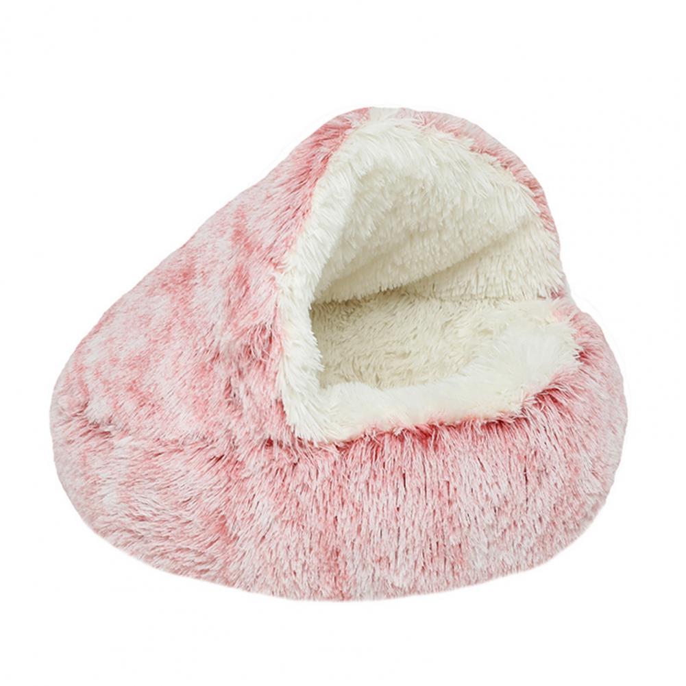 Warm Cat Bed Round Fluffy Hat Pet Bed Winter Cave Plush Comfortable Pet Nest Comfortable Artificial Fur Doughnut Cave Suitable for Small Pets