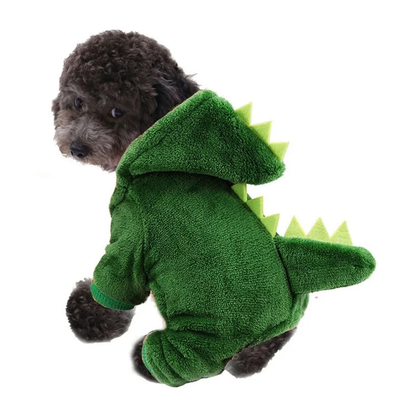 Pet cats and dogs Halloween dog costumes are suitable for small dogs, funny dinosaur role-playing costumes, winter warm cat coats, wool hoodies, sweaters