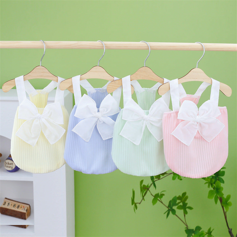 Small dog backless dress teddy bear Yorkshire pet puppy cat bow camisole dress outdoor puppy kitten pet spring and summer clothing