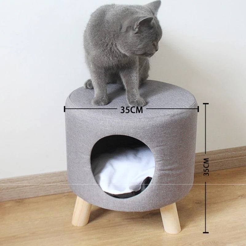 Multi functional cat bed, fully enclosed, all season universal cat house, cat stool, solid wood small dog house, cat nest