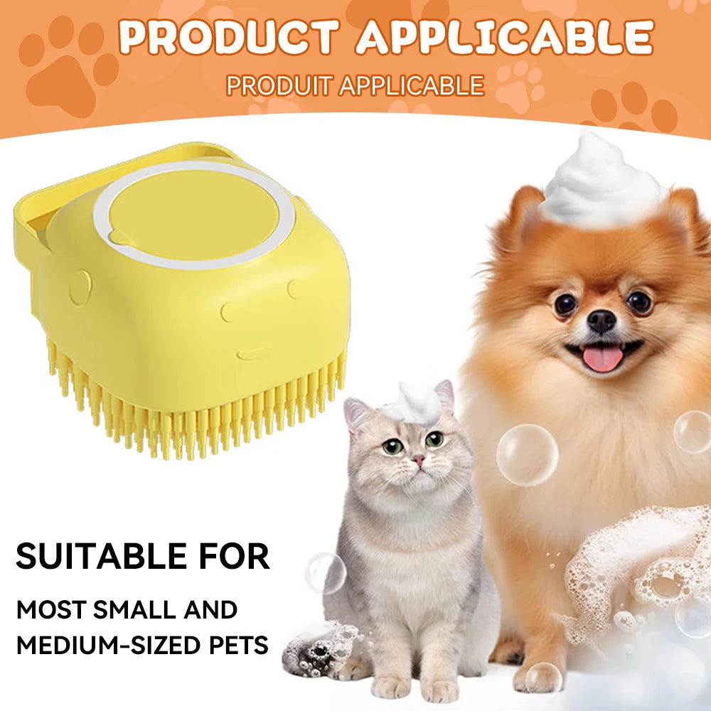 Dog bathing brush, pet massage brush, shampoo dispenser, soft silicone brush, rubber bristles suitable for dogs and cats, shower beauty tools