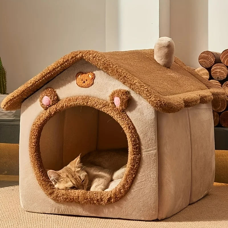 1-piece set of pet cat bed, detachable and washable cat house, winter warm cat bed, soft and comfortable small dog hole cat bed, cat pillar