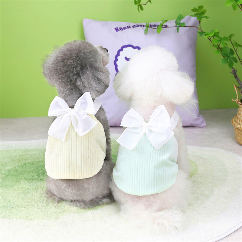 Small dog backless dress teddy bear Yorkshire pet puppy cat bow camisole dress outdoor puppy kitten pet spring and summer clothing