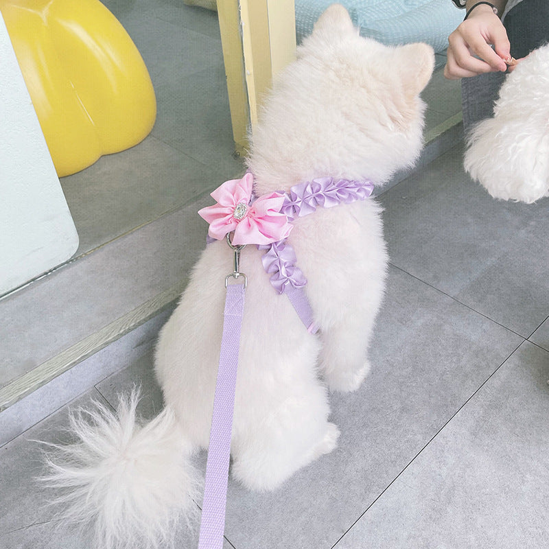 Bow chest strap traction rope set suitable for small dogs, pets, outdoor supplies, VIP dogs, Yorkshire terriers, puppies, traction rope chest strap