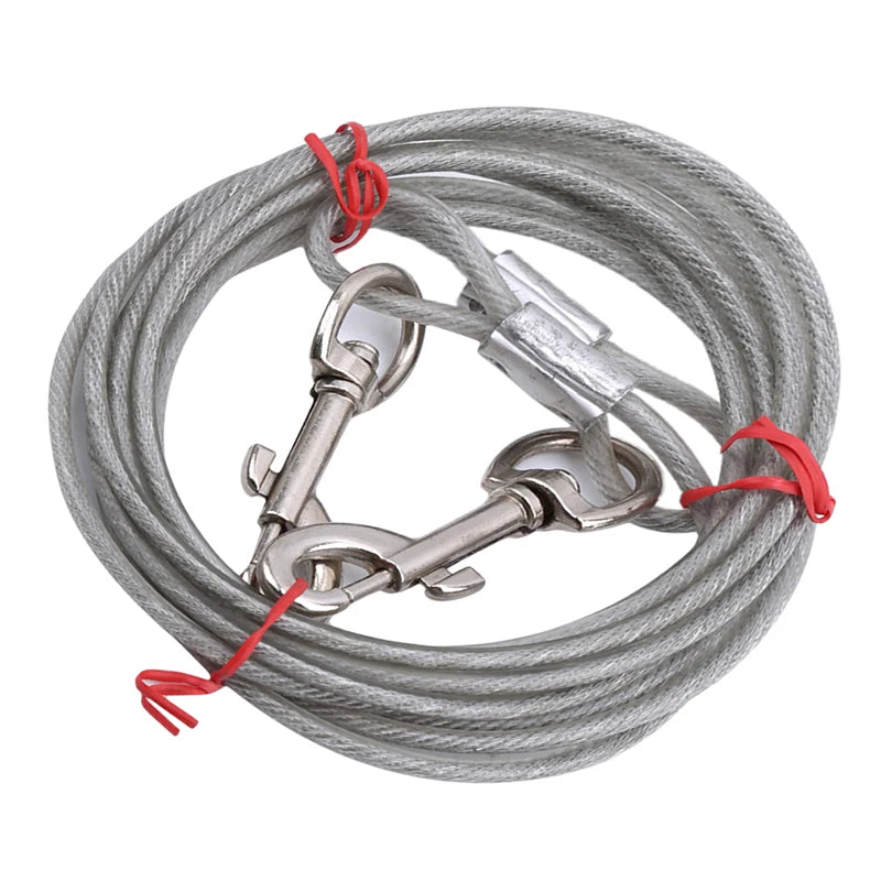 High quality 5mm * 3m extended steel wire dog rope chain, durable double ended dog traction rope, double ended metal hook, pet supplies