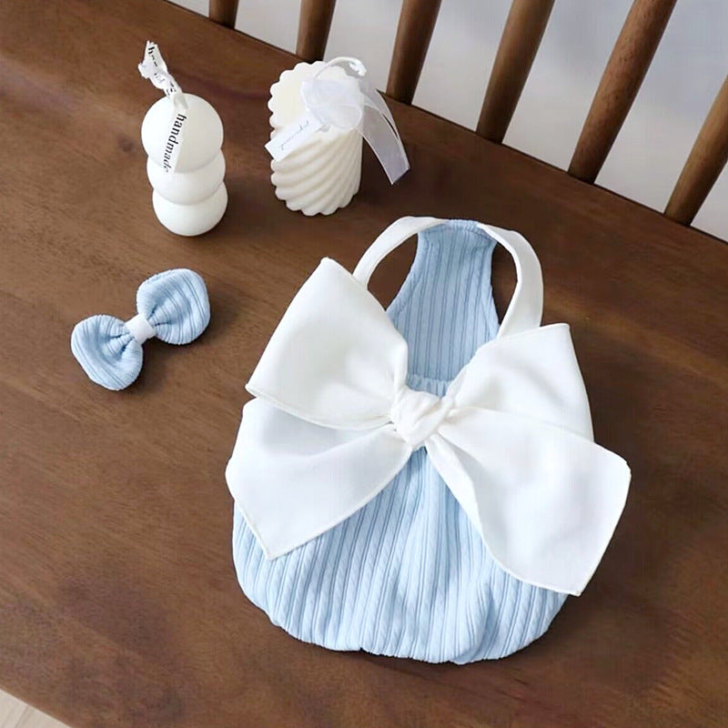 Small dog backless dress teddy bear Yorkshire pet puppy cat bow camisole dress outdoor puppy kitten pet spring and summer clothing