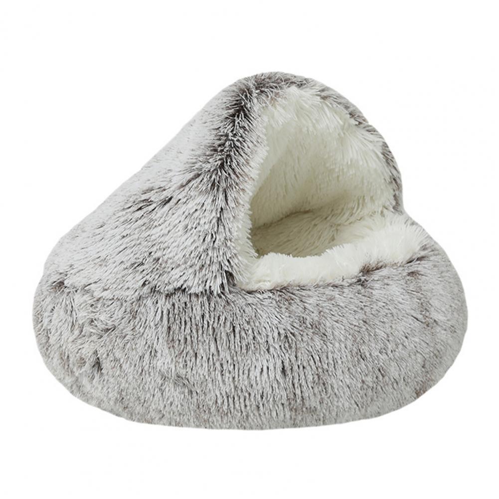 Warm Cat Bed Round Fluffy Hat Pet Bed Winter Cave Plush Comfortable Pet Nest Comfortable Artificial Fur Doughnut Cave Suitable for Small Pets