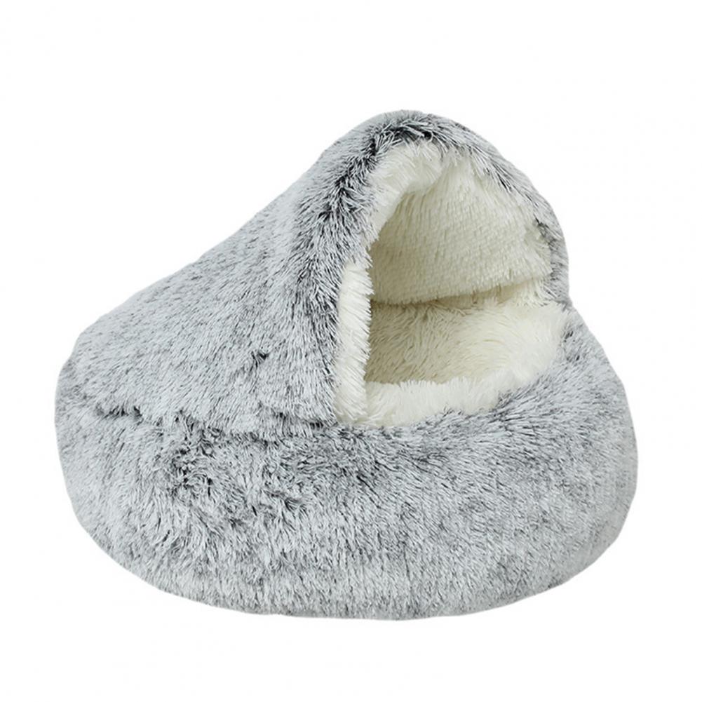 Warm Cat Bed Round Fluffy Hat Pet Bed Winter Cave Plush Comfortable Pet Nest Comfortable Artificial Fur Doughnut Cave Suitable for Small Pets