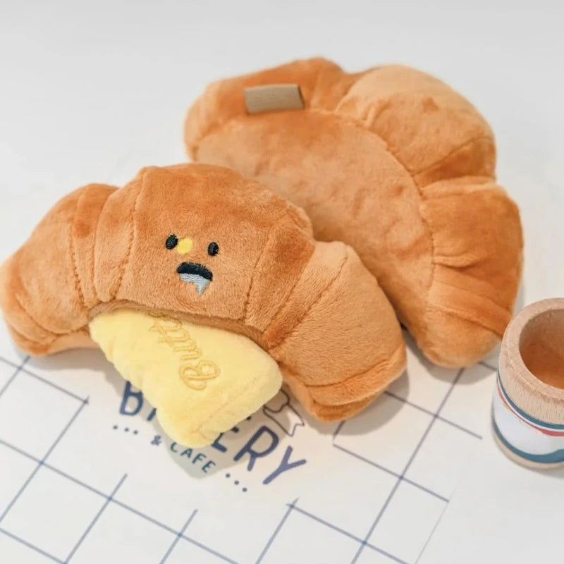 Hidden food sniffing toy squeaking dog toy interactive plush toy dog chewing toy pet toy croissant squeaking plush toy