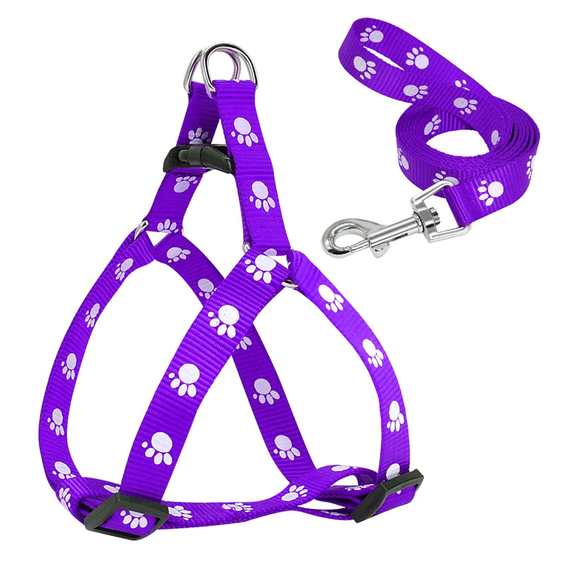 Cute paw print dog harness and leash set, nylon adjustable dog harness, dog walking leash suitable for small and medium-sized dogs