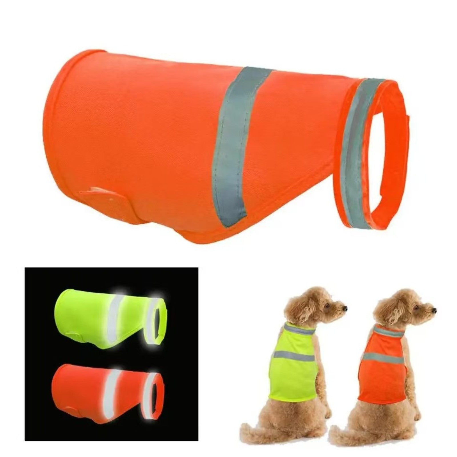 Reflective dog safety vest, breathable and adjustable visibility jacket, comfortable bright orange pet fluorescent clothing