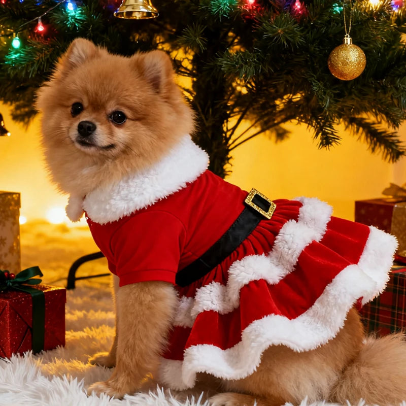 Soft and breathable cat Christmas dress, fashionable and cute Santa Claus dog dress, warm pet Christmas clothing, New Year dog clothes