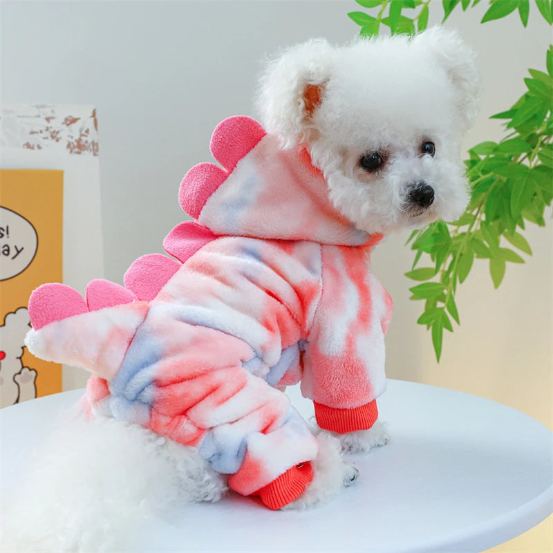 Super soft wool pet clothing, suitable for furry warm dog jumpsuit in autumn and winter, quadrupedal dinosaur unicorn role-playing cat clothing