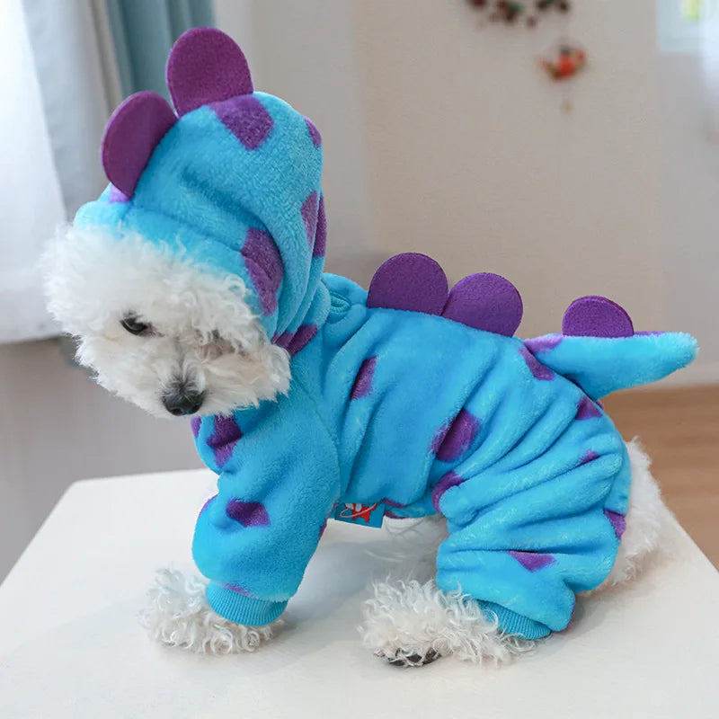 Super soft wool pet clothing, suitable for furry warm dog jumpsuit in autumn and winter, quadrupedal dinosaur unicorn role-playing cat clothing