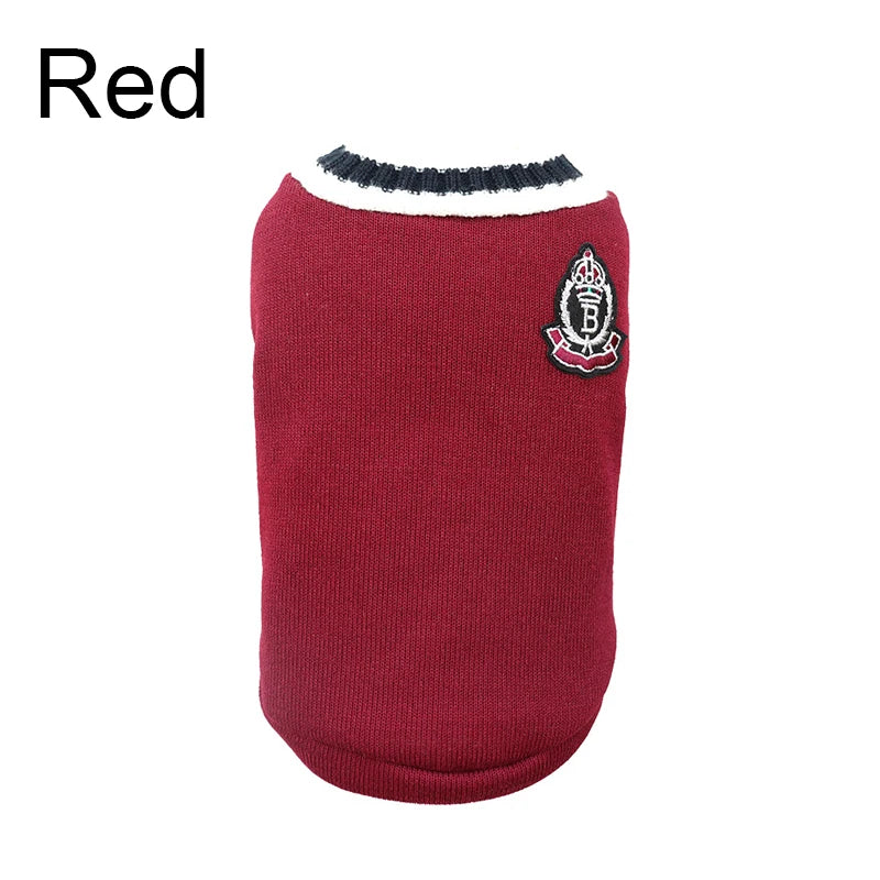 Winter Warm Pet Dog Sweater College Style V-neck Dog Knitted Clothes Suitable for Small Dogs, Dog Vests, Cat Jackets, Clothing