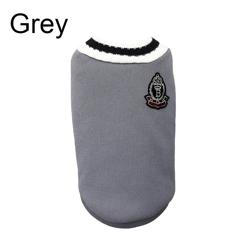 Winter Warm Pet Dog Sweater College Style V-neck Dog Knitted Clothes Suitable for Small Dogs, Dog Vests, Cat Jackets, Clothing